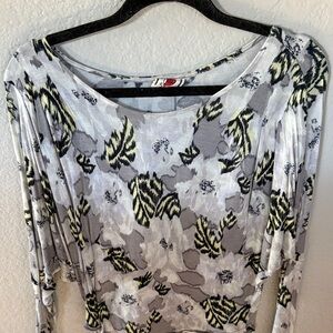 Free People Gray and Black Floral Long Sleeve Top